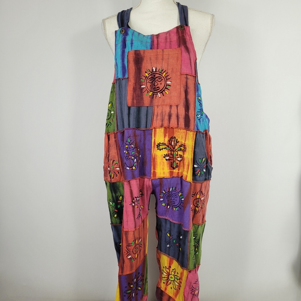 Rising Internatonal rare one-of-a-kind tie-dye graffiti overalls size medium